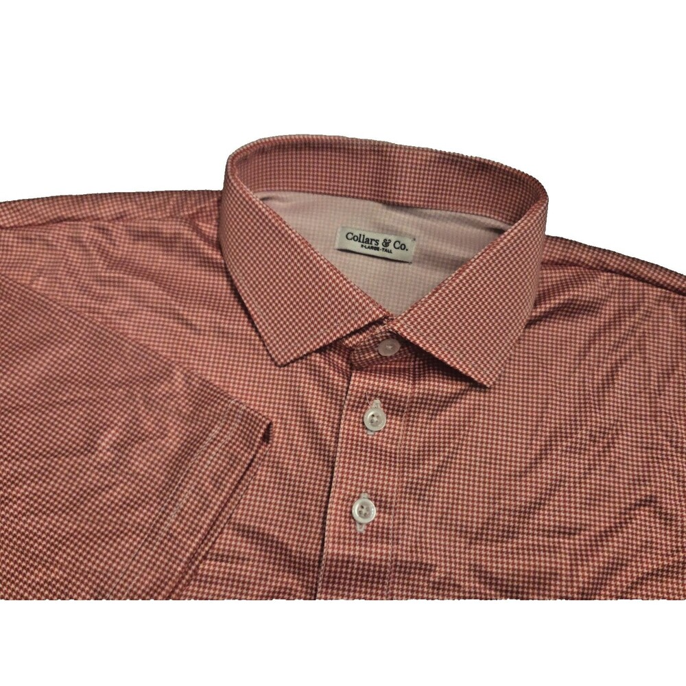 NWOT Collars & Co Mens XL Tall Dress Collar Polo Shirt Red Houndstooth